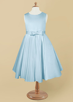 Azazie Coco Flower Girl Dresses Sky Blue A-Line Bow Matte Satin Dress image5