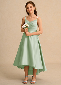 Azazie Sweets Girl Jurken voor bloemenmeisjes A-Lijn Jurk van Mat Satijn Geplooid Stoffige Salie image1