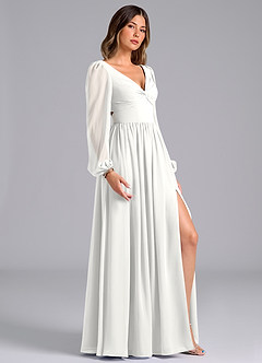 Azazie Teri Bridesmaid Dresses White A-Line Long Sleeve Chiffon Dress image3