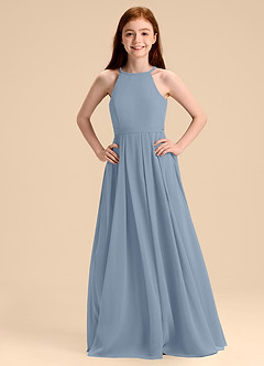 Azazie Arianthe Junior Dusty Blue A-Line Pleated Chiffon Dress image1