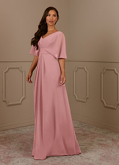 Azazie Oksana Abiti per la Madre della Sposa Abito A-Line in Chiffon con Scollo a V a Pieghe Rosa Polverosa image1