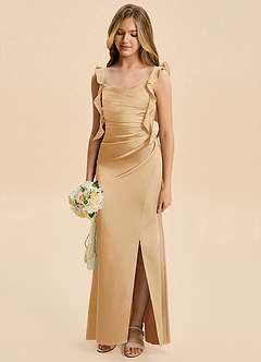Azazie Jessamine Junior Gold A-Line Ruched Stretch Satin Dress image6