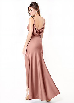 Azazie Alaija Bridesmaid Dresses Rosette Mermaid Side Slit Stretch Satin Dress image1