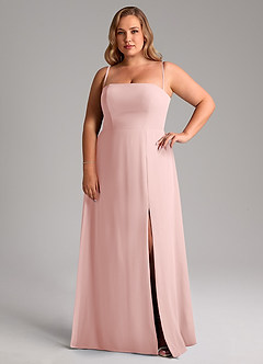 Azazie Wren Vestidos de damas de honor Vestido de Rosa Empolvado de Gasa de Corte en A Convertible con Corte Lateral image14