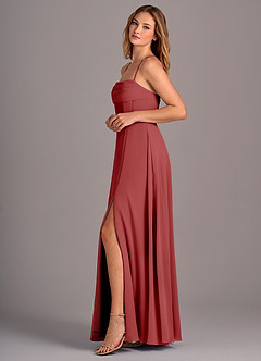 Azazie Carolyn Bridesmaid Dresses Rust A-Line Pleated Chiffon Dress image3