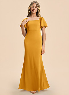 Azazie Chace Junior Butterscotch Sheath Stretch Satin Dress image6
