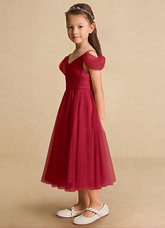Azazie Lizzette Flower Girl Dresses Scarlet A-Line Ruched Tulle Dress image3