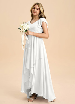Azazie Caria Junior White A-Line Pleated Chiffon Dress image5