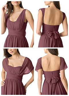 Azazie Olani Bridesmaid Dresses Sangria A-Line One Shoulder Chiffon Convertible Dress image9