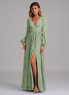 Azazie Norah Brudtärnklänningar Klä av A-Linje i Blommig Utbrändhet Långärmad Dusty Sage image5