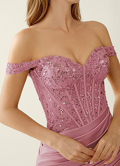 Briareny Rose Robe de bal en satin stretch brodé de dentelle et de sequins image6
