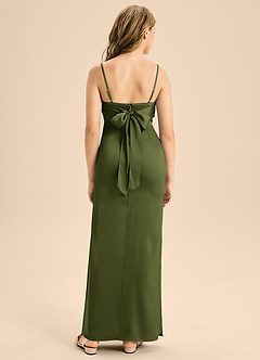 Azazie Mai Junior Olive A-Line Sweetheart Neckline Stretch Satin Dress image2