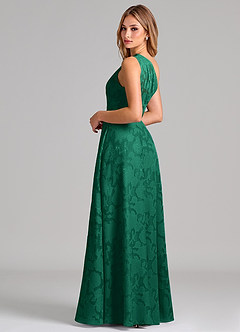 Azazie Phaedra Bridesmaid Dresses Emerald A-Line One Shoulder Floral Burnout Dress image2