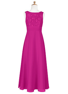 Azazie Snow Junior Fuchsia A-Line Lace Chiffon Dress image7