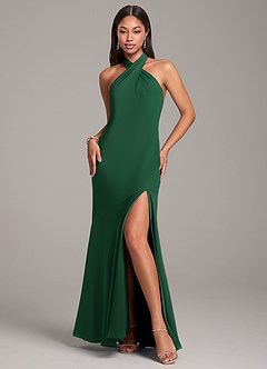 Azazie Lorena Vestidos de damas de honor Vestido de Verde Oscuro de Gasa de Corte Sirena con Plisado image3