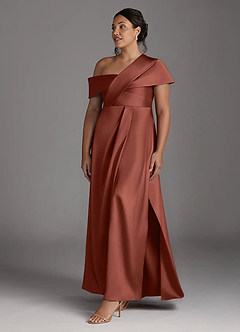 Azazie Milton Abiti per la Madre della Sposa Abito A-Line in Raso Elasticizzato Plissettato Auburn image11