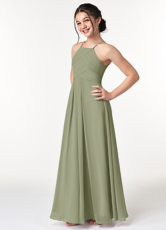 Azazie Ginger Junior Dusty Rose A-Line Pleated Chiffon Dress image3