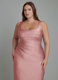 Azazie Agustina Vestidos de damas de honor Vestido Rosa Polvorienta de Satén Elástico de Corte Sirena con Corsé image12