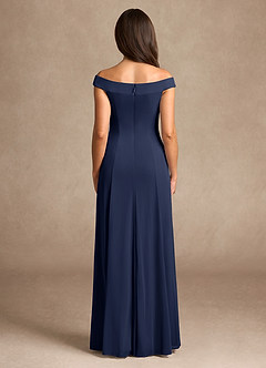 Azazie Ewa Mother of the Bride Dresses Dark Navy A-Line Off the Shoulder Mesh Dress image3