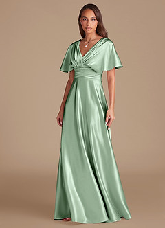 Azazie Pamela Robes de demoiselle d'honneur Robe Trapèze en Satiné métallisé Plissée Matcha image6