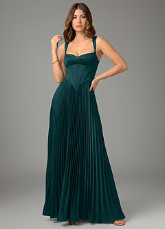 Azazie Avenelle Bridesmaid Dresses Pine A-Line Corset Stretch Satin Dress image4
