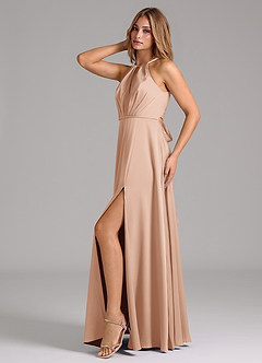 Azazie Evalleen Bridesmaid Dresses English Rose A-Line Pleated Stretch Satin Dress image4