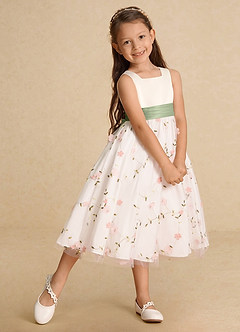 Azazie Pollie Flower Girl Dresses Blushing Pink Dusty Sage A-Line Bow Tulle Dress image8
