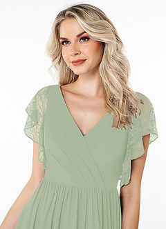 Azazie Zella Bridesmaid Dresses Dusty Sage A-Line Lace Chiffon Dress image5