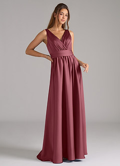 Azazie Kora Bridesmaid Dresses Desert Rose A-Line Pleated Stretch Satin Dress image3
