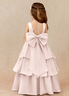 Azazie Margie vestidos de niña de las flores Vestido de Rosa Rubor de Satén Elástico de Corte en A con Lazo image1
