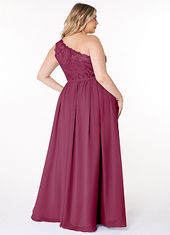 Azazie Demi Brautjungfernkleider A-Linie One-Shoulder Chiffon Kleid Maulbeerrot image14