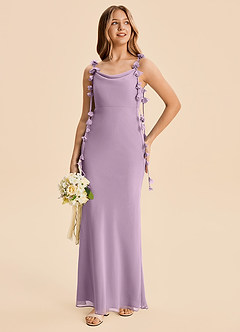 Azazie Trinity Junior Vestido Glicinia de Gasa de Corte Sirena con Plisado image3