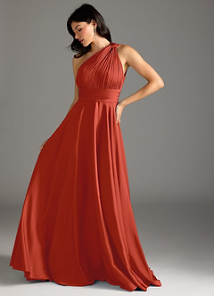 Azazie Charlize Bridesmaid Dresses Rust A-Line One Shoulder Stretch Satin Dress image5