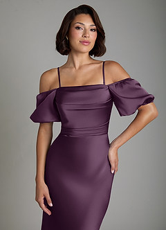 Azazie Lea Bridesmaid Dresses Plum Mermaid Off the Shoulder Stretch Satin Convertible Dress image3