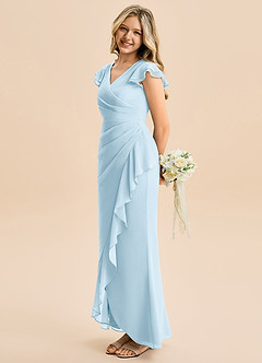 Azazie Julie Junior Vestido de Azul Cielo de Gasa de Corte Sirena con Volante image3