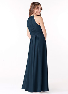 Azazie Bonnie Junior Dark Navy A-Line Pleated Chiffon Dress image3