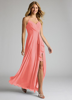 Azazie Akita Bridesmaid Dresses Coral A-Line Chiffon Dress image2