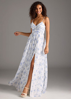Azazie Alia Brautjungfernkleider A-Linie Plissee Chiffon Kleid Blaues Cottage Blumen image7