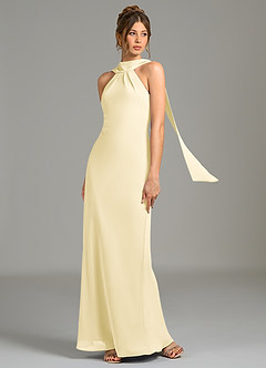 Azazie Cassiana Robes de demoiselle d'honneur Robe Sirène en Mousseline de soie Plissée Sorbet Citron image1