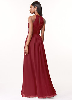 Azazie Bonnie Bridesmaid Dresses Pomegranate A-Line Keyhole Ruched Chiffon Dress image2