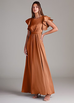 Azazie Daphne Abiti da damigella modesti Abito A-Line Increspato Raso Elasticizzato Floor-Length image4