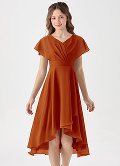 Azazie Graciela Junior Paprika A-Line Pleated Chiffon Dress image3