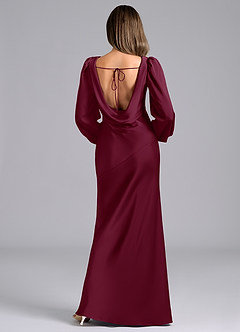 Azazie Rylina Bridesmaid Dresses Mulberry Mermaid Long Sleeve Stretch Satin Dress image2