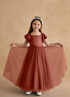 Azazie Suzy Flower Girl Dresses Auburn A-Line with Sleeves Tulle Dress image5