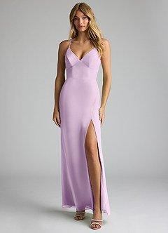 Azazie Becca Bridesmaid Dresses Frosted Lilac Sheath V-Neck Chiffon Dress image1