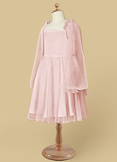 Azazie Aya Blumenmädchenkleider A-Linie mit ärmel Tüll Kleid Zartrosa image8