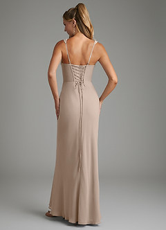 Azazie Asa Bridesmaid Dresses Taupe Sheath Corset Chiffon Dress image2