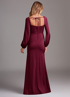 Azazie Charissa Bridesmaid Dresses Burgundy Sheath Long Sleeve Stretch Satin Dress image8