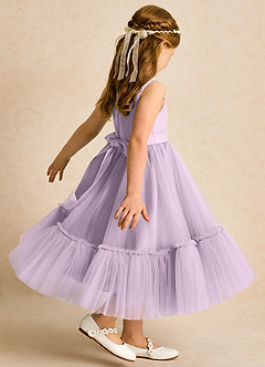 Azazie Miracle Flower Girl Dresses Frosted Lilac A-Line Bow Matte Satin Dress image5