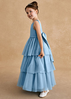 Azazie Megallie Flower Girl Dresses Steel Blue A-Line Bow Tulle Dress image4